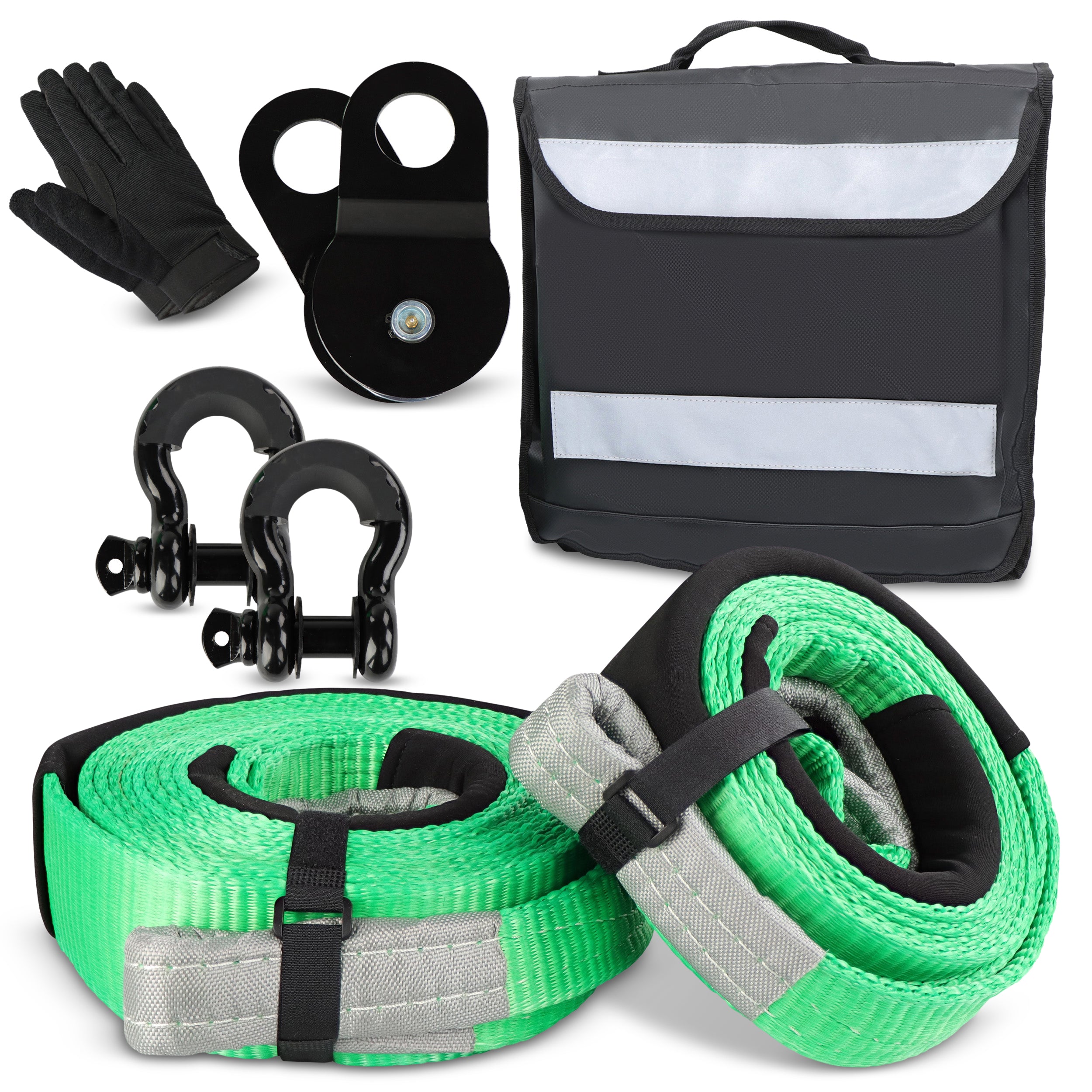 3 Meter Tow Rope, 8 Ton Heavy Duty Car Tow Belt, Road Recovery Winch Strap  Cable With Reflective Strip, Gloves And 2 Shackles