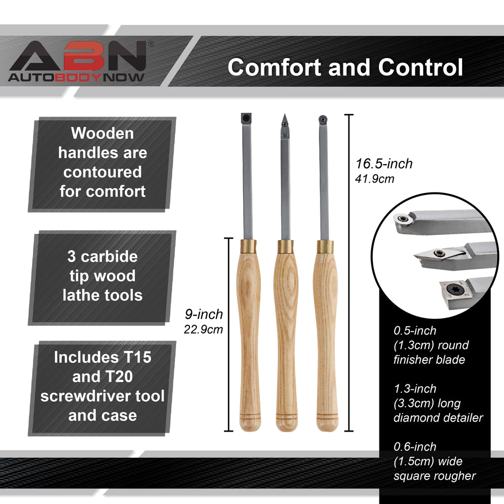 Woodturning Carbide Lathe Tools - 3pc Carbide Tip Wood Turning Tools A