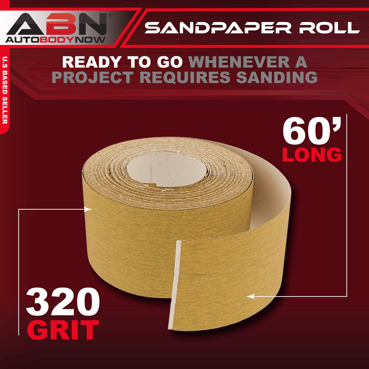 Adhesive 320-Grit Aluminum Oxide Sandpaper Roll 2-3/4” Inch x 20 Yards