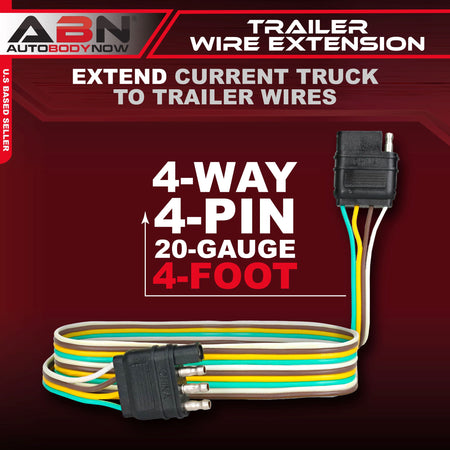 Trailer Wire Extension, 4’ Foot, 4-Way Pin Trailer Wiring Harness