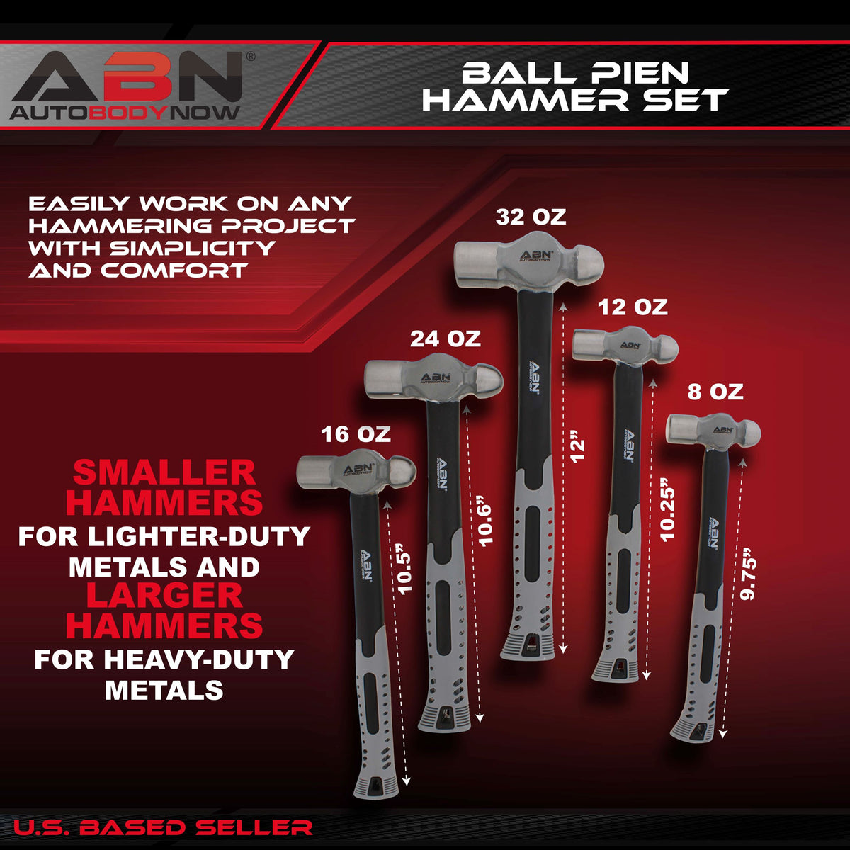 ABN Ball Pein Hammer 5pc Set – 8 to 32 oz Ounce Fiberglass Hammers