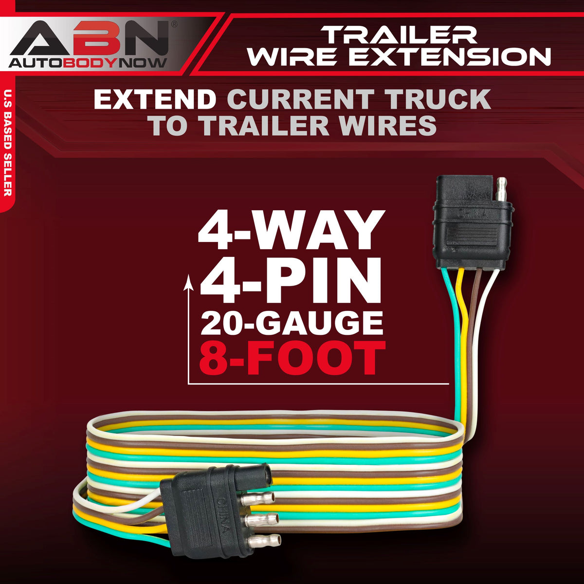 Trailer Wire Harness Extension, 8’ Foot, 4-Way Pin Trailer Wiring Harness