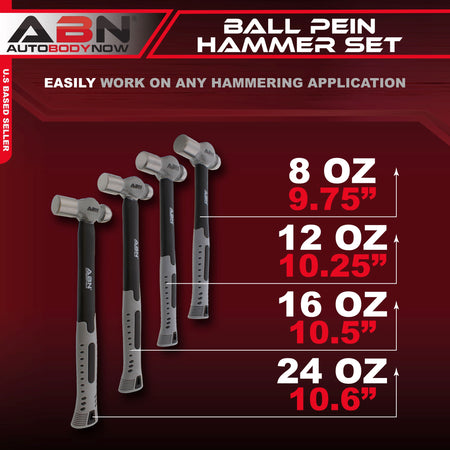 ABN Ball Pein Hammer 4pc Set – 8 to 24 oz Ounce Fiberglass Hammers