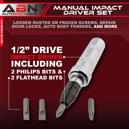 1/2in Reversible Manual Impact Driver and Impact Screwdriver Bits