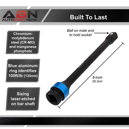 1/2” Inch Drive, 8” Long Torque Socket Extension Bar – Blue 100 ft/lb