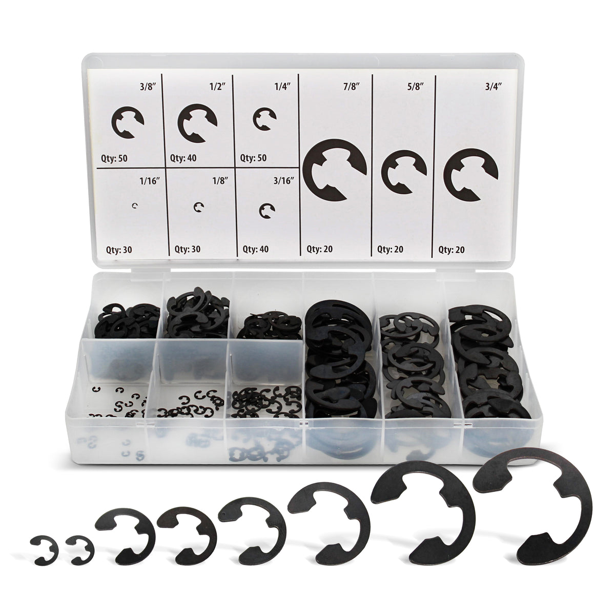 E-Clip External Retaining Ring Washer 300-Piece SAE Assortment Set