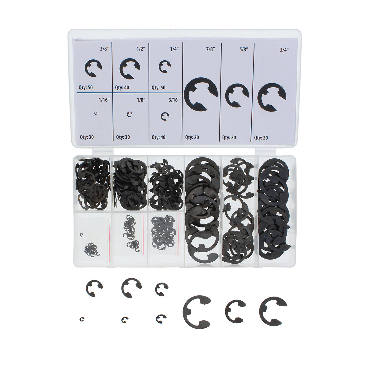 E-Clip External Retaining Ring Washer 300-Piece SAE Assortment Set