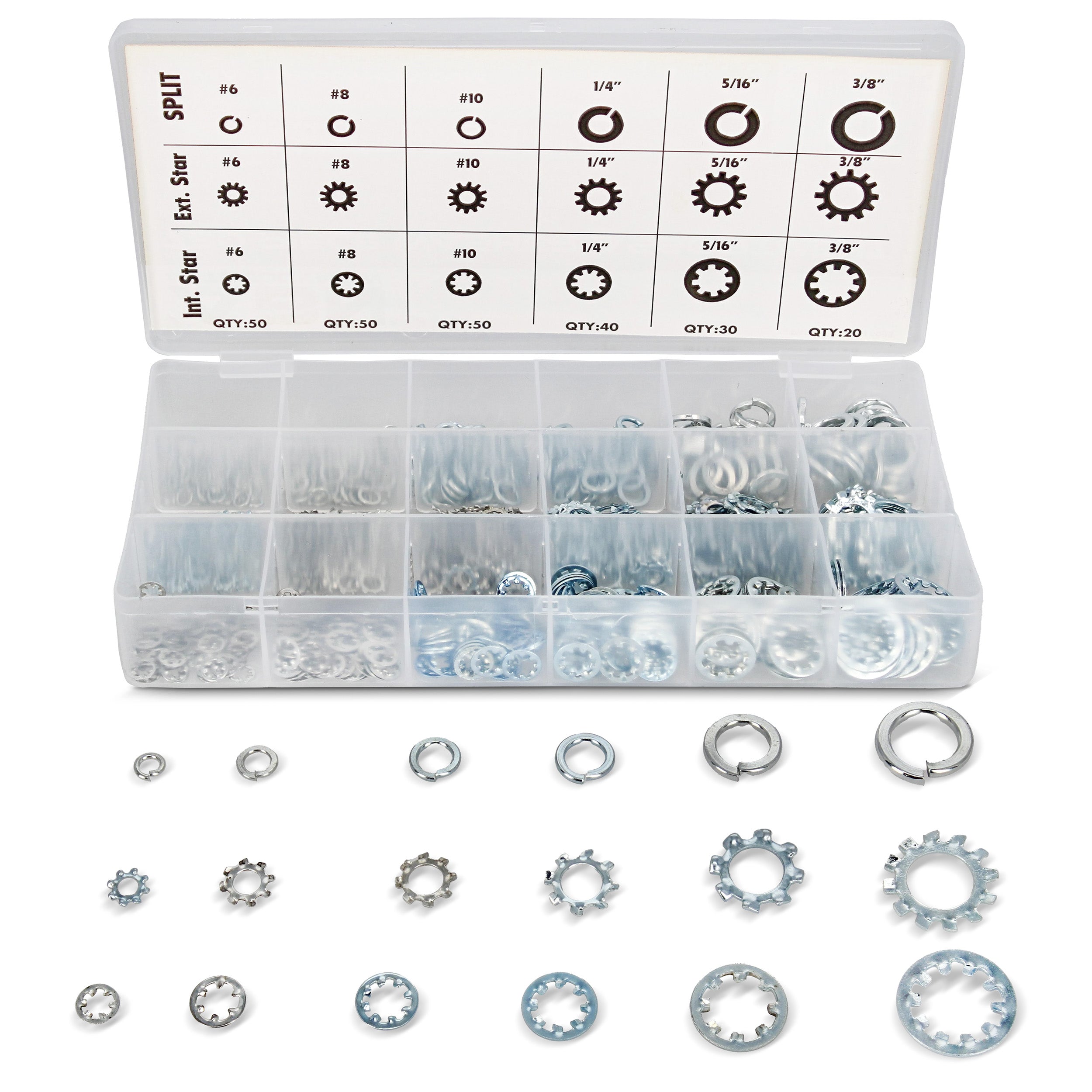 Lock Washer 720 pc Assortment Kit – Metric & SAE Star & Split Washers