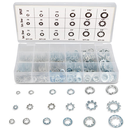 Lock Washer 720 pc Assortment Kit – Metric & SAE Star & Split Washers