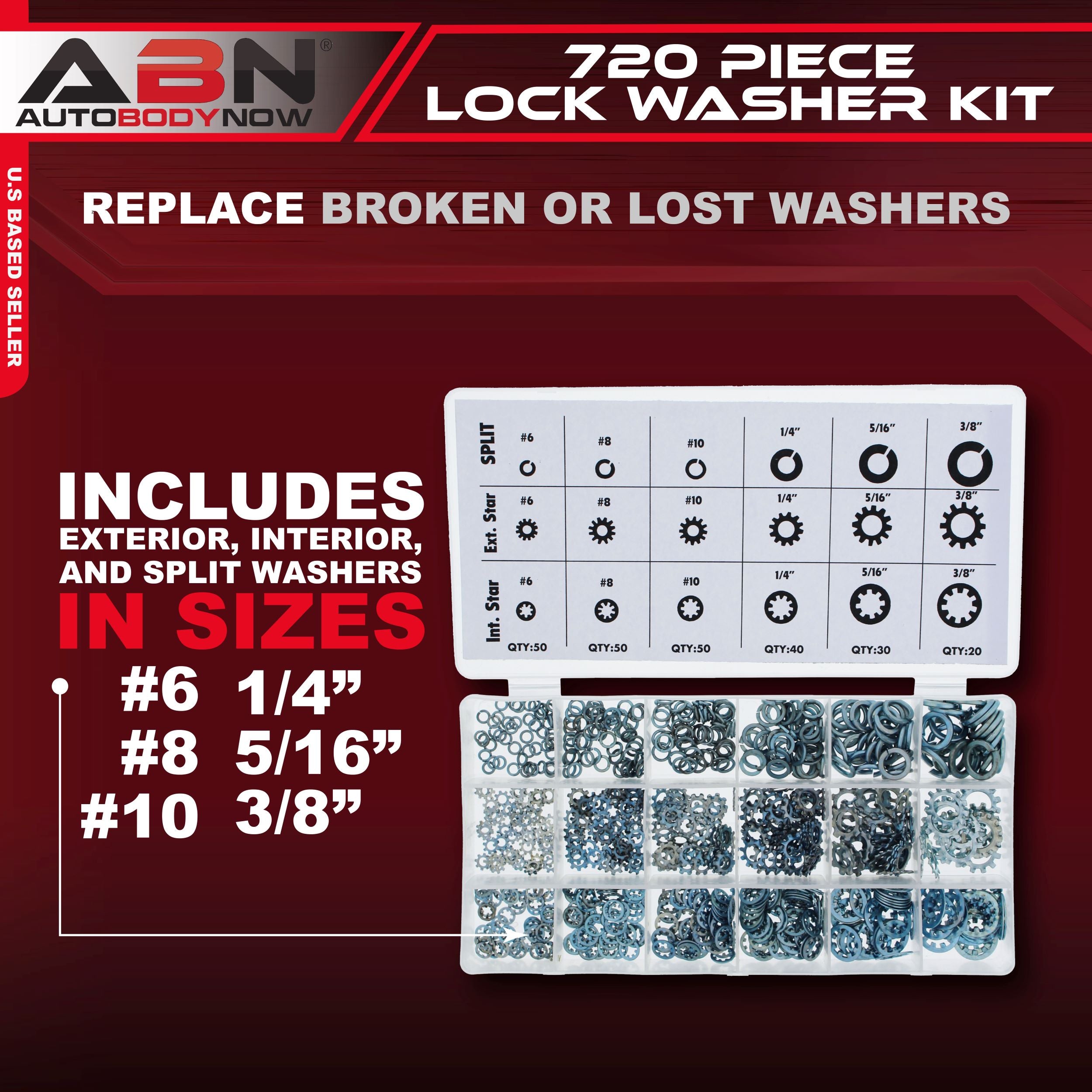 Lock Washer 720 pc Assortment Kit – Metric & SAE Star & Split Washers