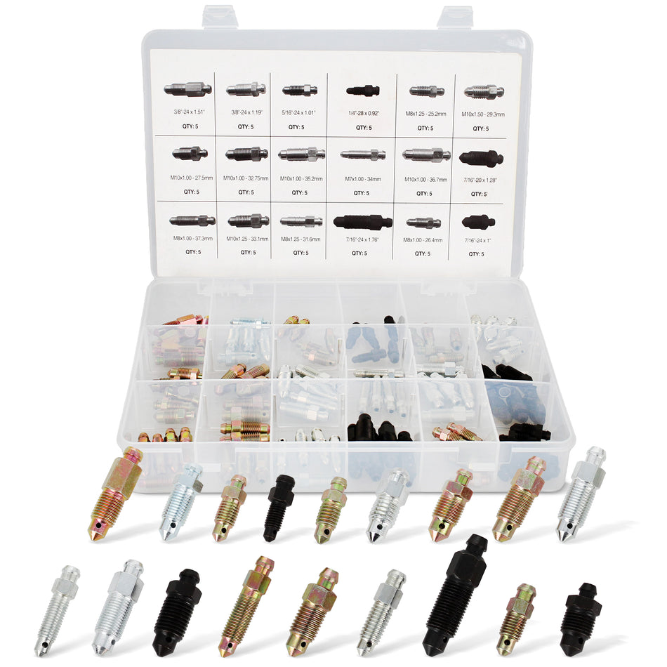 Brake Bleeder Screw 90pc Assortment – SAE & Metric Bleeding Screws Kit