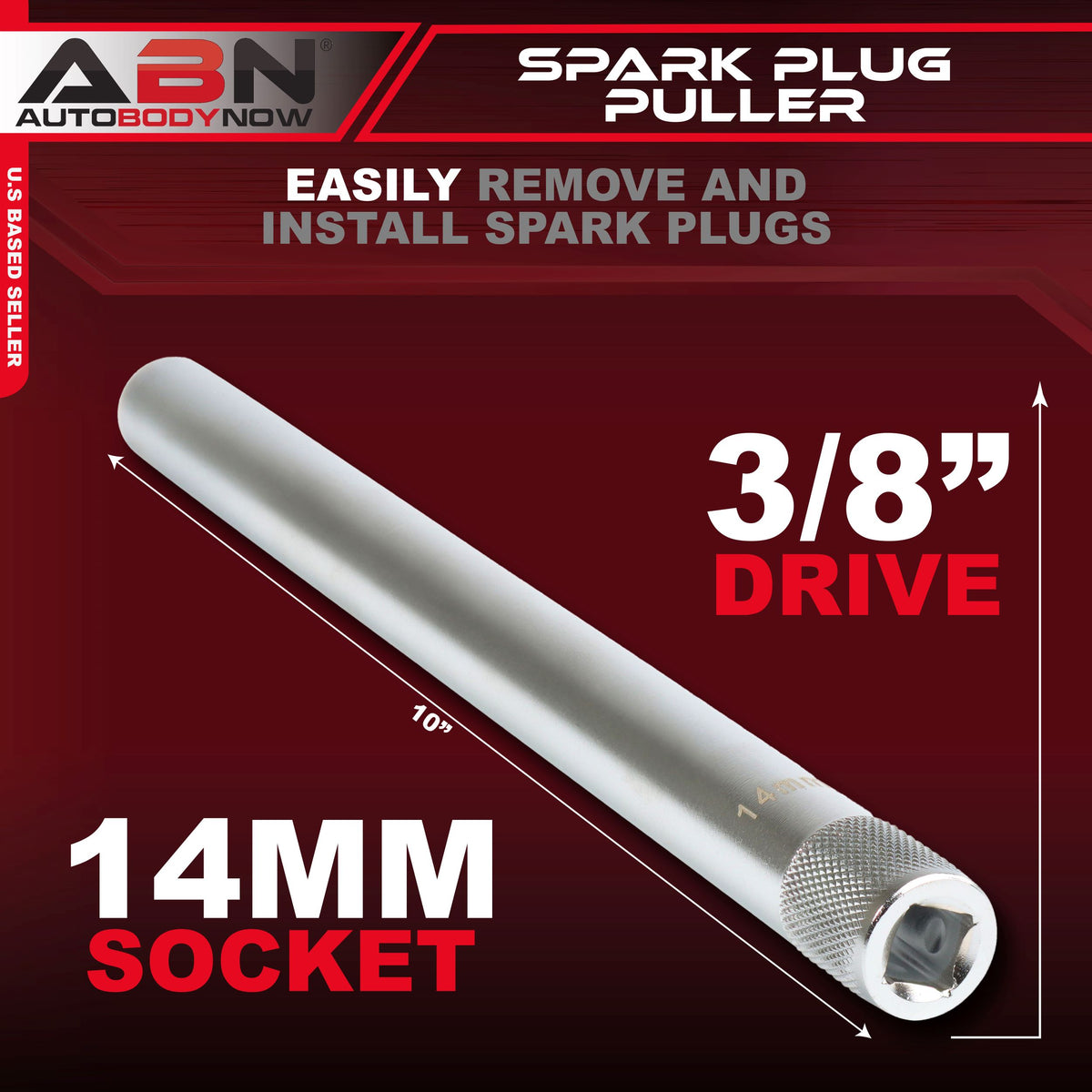 Spark Plug Remover Socket, 3/8” Inch Drive, 14mm, 12 Point, 10” Length