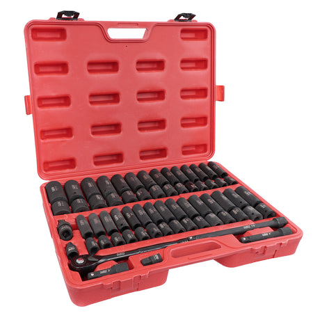 65 Piece Impact Socket Set - 1/2in Drive Shallow and Deep Socket Set