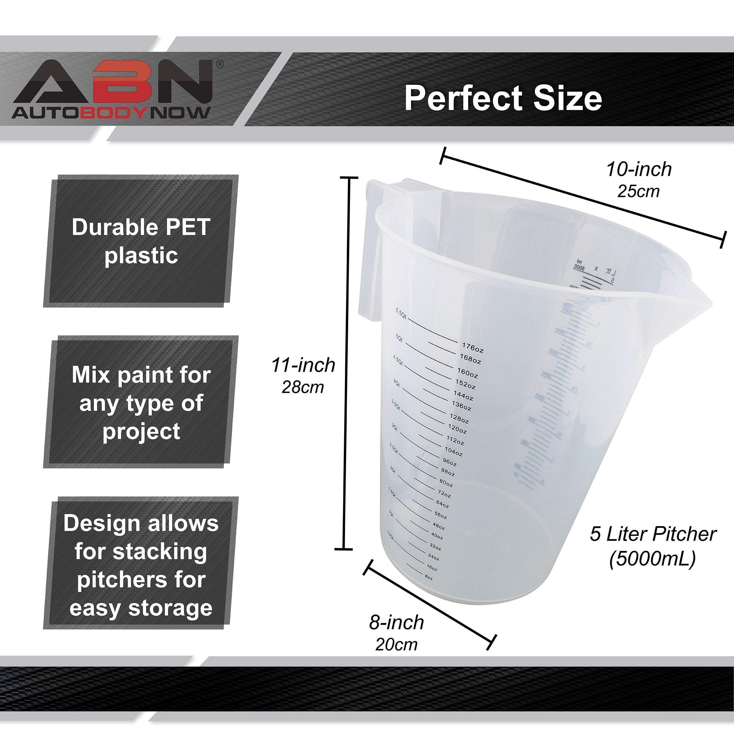 5L Plastic Measuring Pitcher - 3pk Mixing and Measuring Container