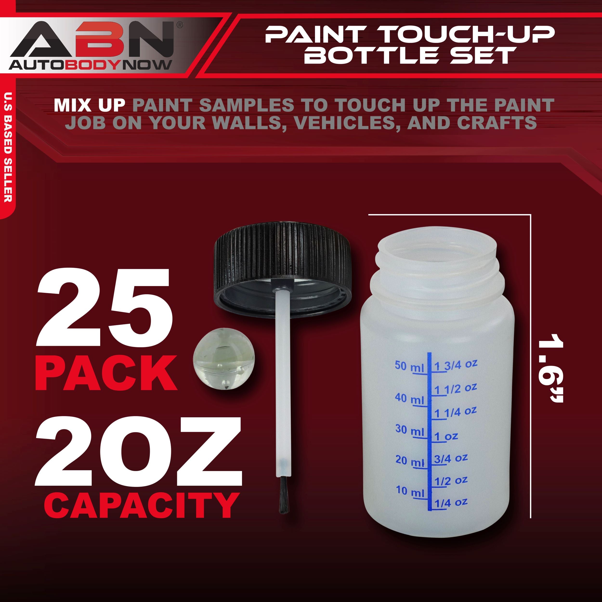 60mL Auto Paint Touch Up Bottles with Brush and Marble, 25pk