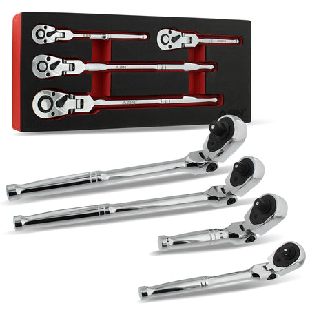 4pc Ratchet Wrench Tool 1/4 1/2 and 3/8in Thumb Wheel Ratchet 72-Tooth