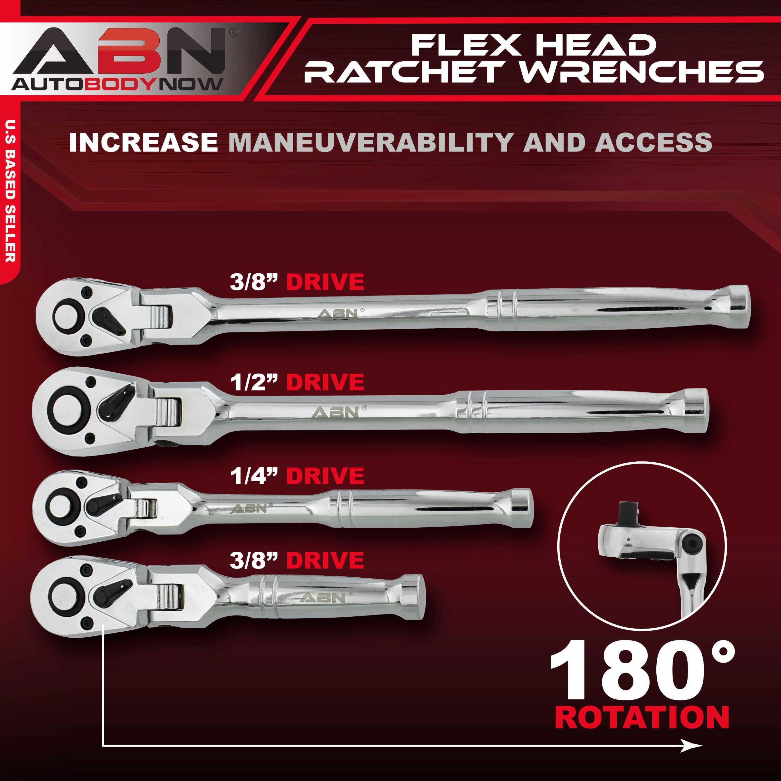 4pc Ratchet Wrench Tool 1/4 1/2 and 3/8in Thumb Wheel Ratchet 72-Tooth