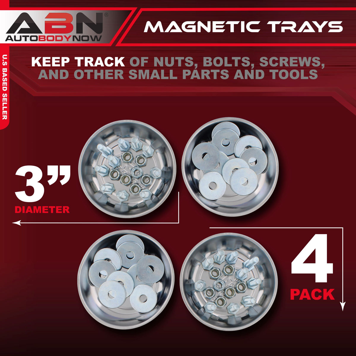 Magnetic Tool Tray 4pk - 3in Steel Screw And Bolt Magnetic Parts Bowl