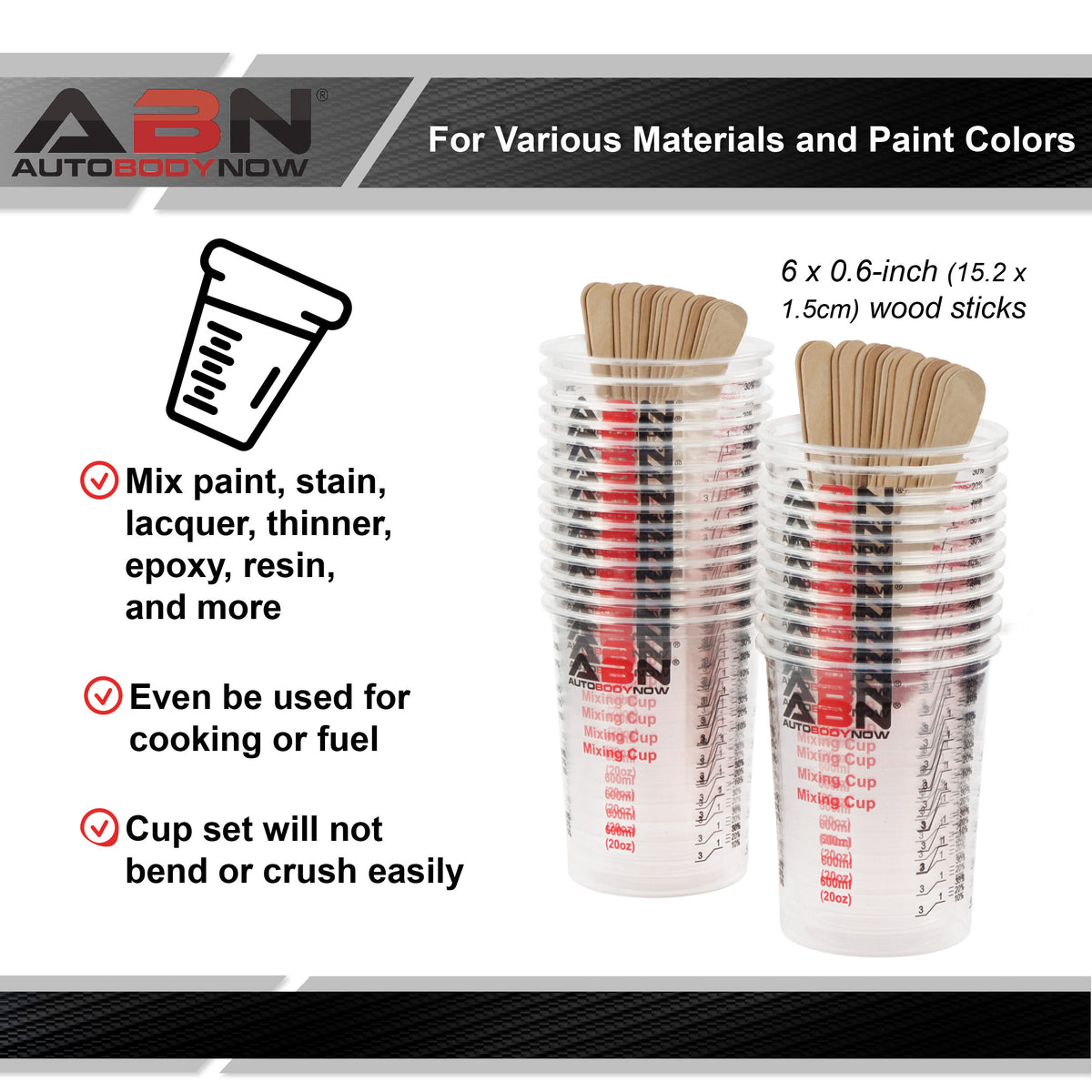 Resin Supplies - 25pk 20oz Epoxy Mixing Cups and Sticks for Auto Paint