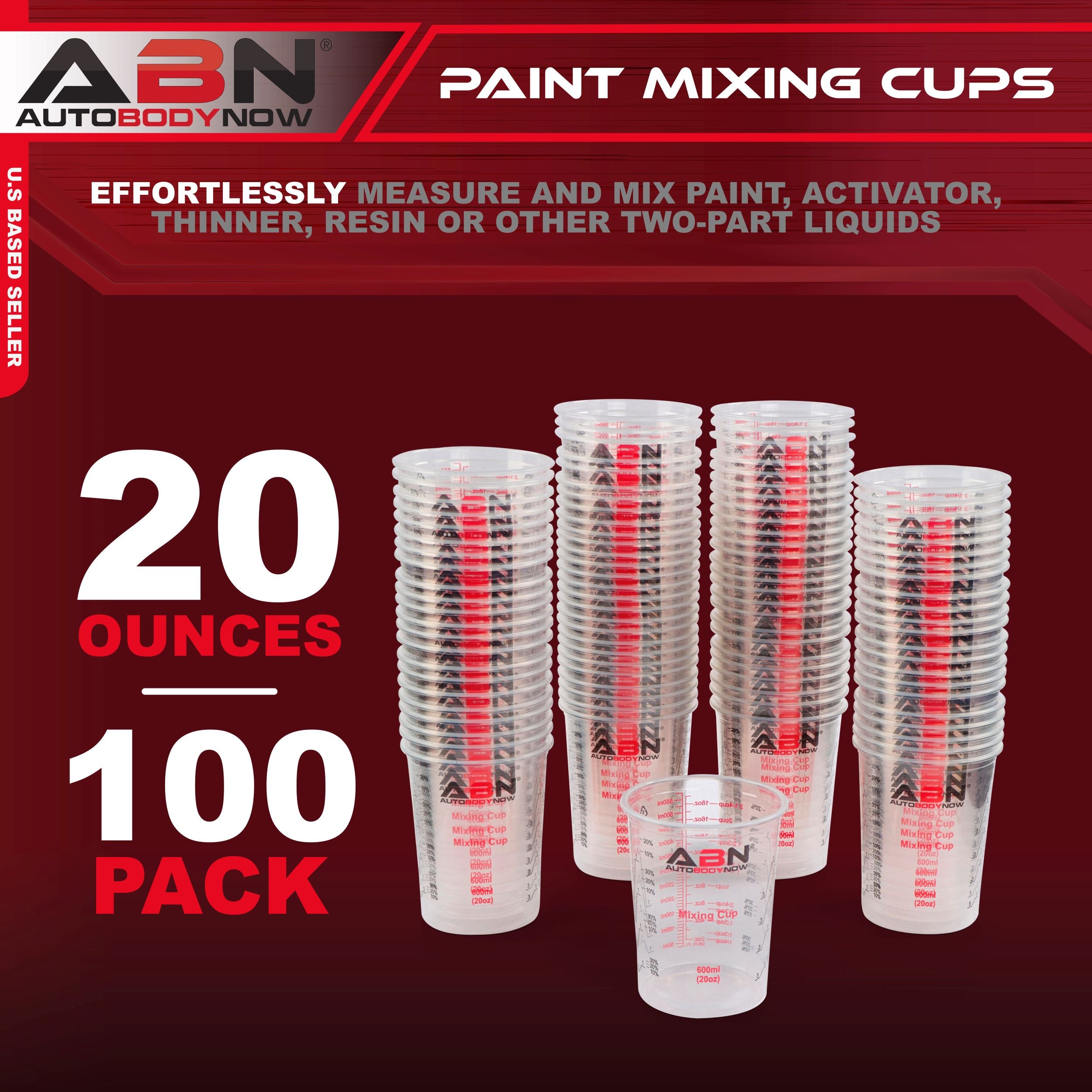 Resin Supply - 100pk 20oz Epoxy Mixing Cups and Sticks for Auto Paint