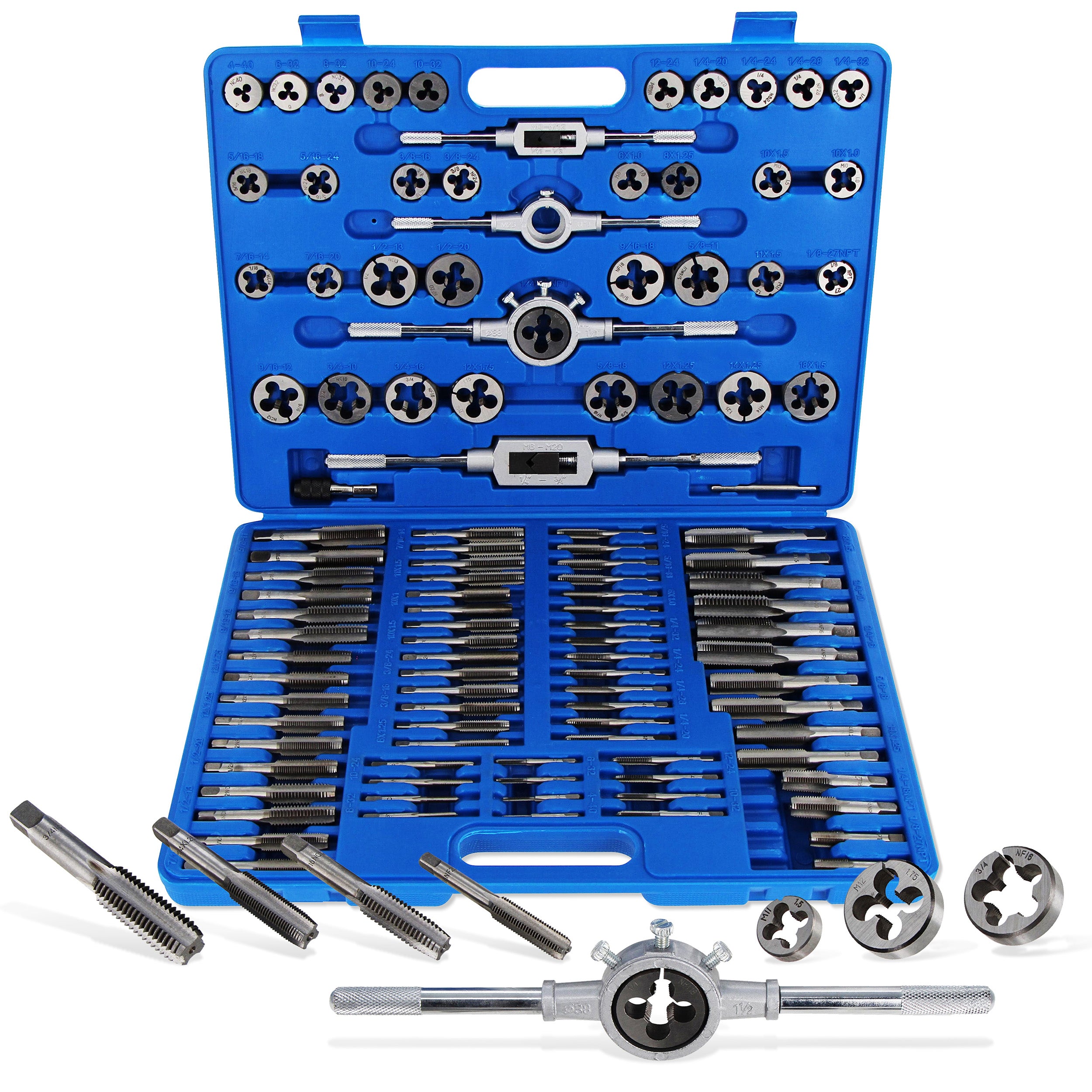 110 Piece Tap Die Set Standard Kit for Rethreading Bolts and Pipes