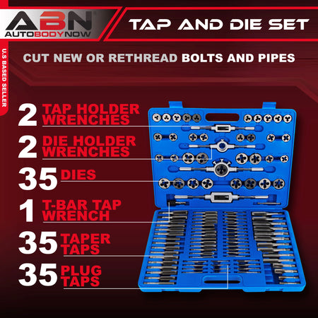 110 Piece Tap Die Set Standard Kit for Rethreading Bolts and Pipes