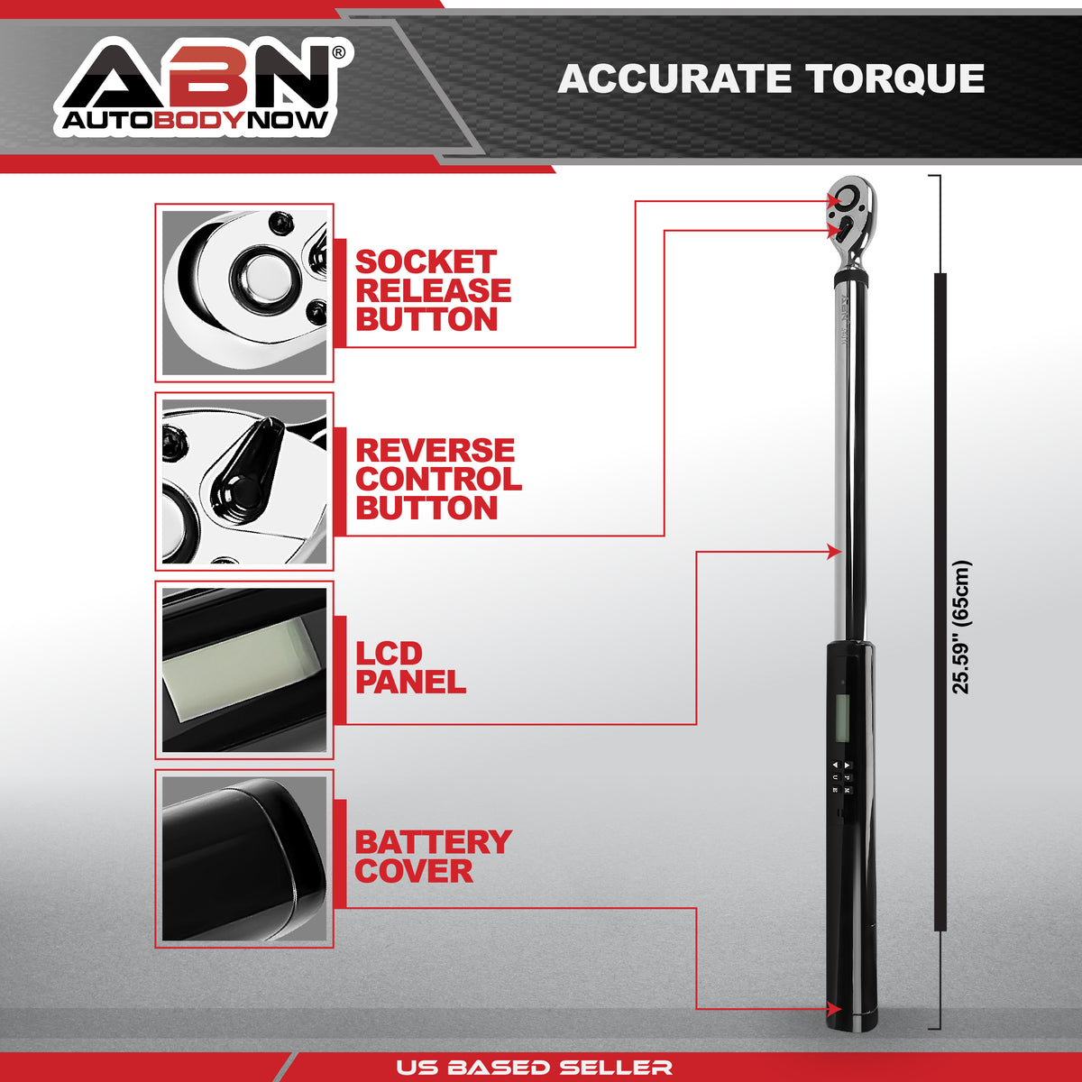 1/2in Drive Electric Torque Wrench with Adapters - 25-250 Foot Pounds