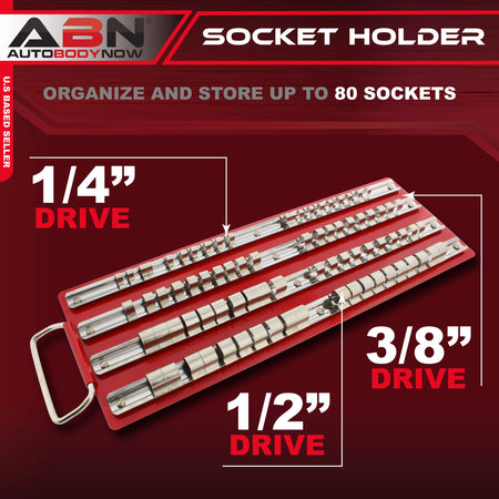 Large SAE Socket Holder Tray Rack Rail 80-Piece 1/4" 3/8” 1/2" Inch