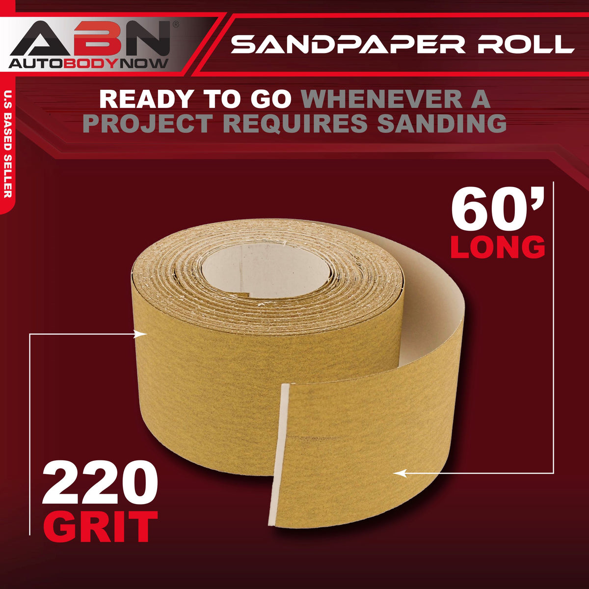 Adhesive 220-Grit Aluminum Oxide Sandpaper Roll 2-3/4” Inch x 20 Yards