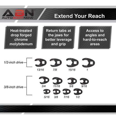 Jumbo Crowfoot Flare Nut Wrench Set SAE 12pc 3/8
