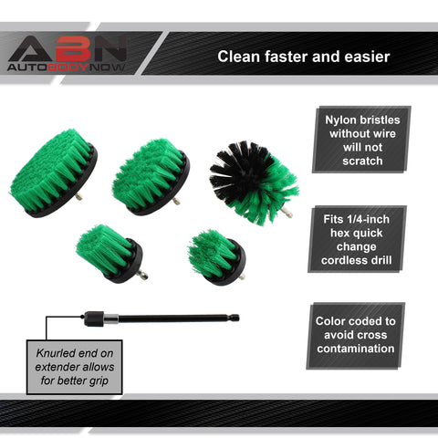 5 Drill Brush Power Scrubber Set for Home and Auto with Extension ABN